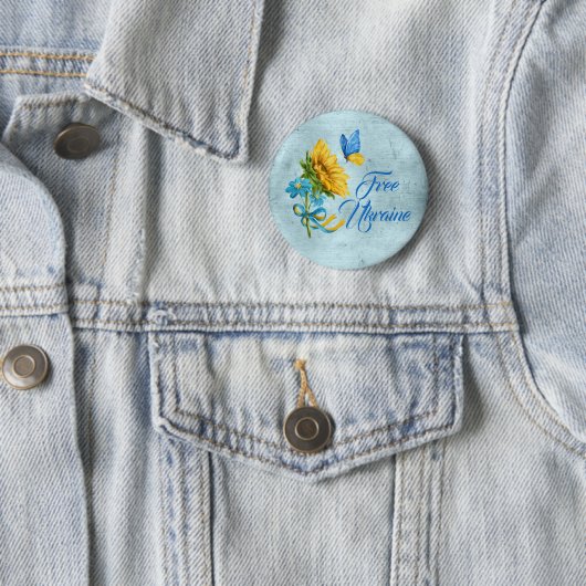 Blue Free Ukraine Sunflower & Butterfly Button (Beispiel)