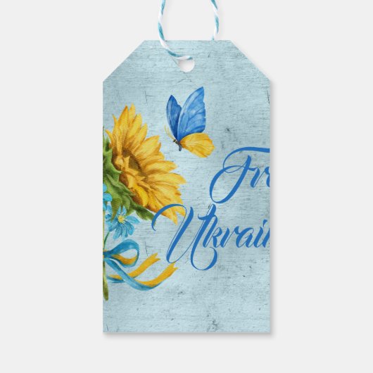 Blue Free Ukraine Sunflower & Butterfly Geschenkanhänger (Rückseite)