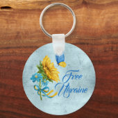 Blue Free Ukraine Sunflower & Butterfly Schlüsselanhänger (Vorderseite)