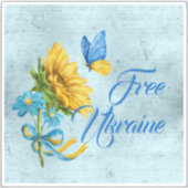 Blue Free Ukraine Sunflower & Butterfly Vinyl Aufkleber (Vorderseite)