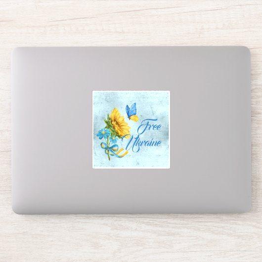 Blue Free Ukraine Sunflower & Butterfly Vinyl Aufkleber (Computer)