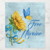 Blue Free Ukraine Sunflower & Butterfly Weinetikett (Einzelnes Label)