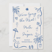 Blue French Beach Illustration Einladung (Vorderseite)