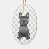 Blue French Bulldog / Frenchie Cartoon Dog & Text Keramik Ornament (Links)