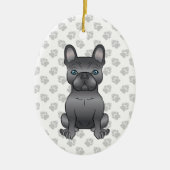 Blue French Bulldog / Frenchie Cartoon Dog & Text Keramik Ornament (Vorne)