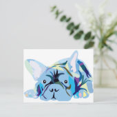 Blue French Bulldog Postkarte (Stehend Vorderseite)