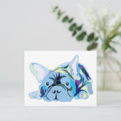 Blue French Bulldog Postkarte (Stehend Vorderseite)