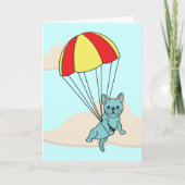 Blue French Bulldog Umbrella Fun Greeting Card Dankeskarte (Vorderseite)