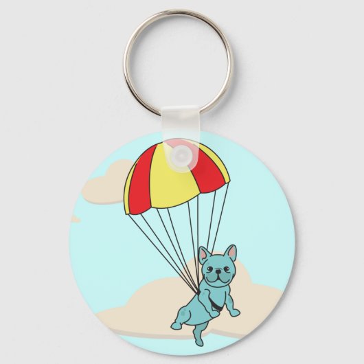 Blue French Bulldog Umbrella Fun Keychain Schlüsselanhänger (Vorderseite)