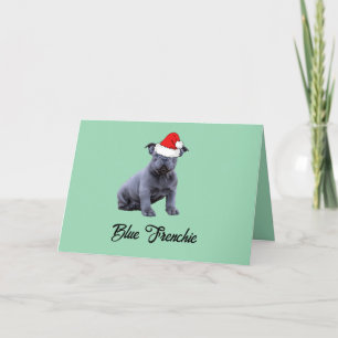 Blue French Bulldog-Weihnachtsmannmütze Dankeskarte