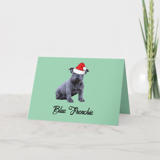 Blue French Bulldog-Weihnachtsmannmütze Dankeskarte (Vorderseite)