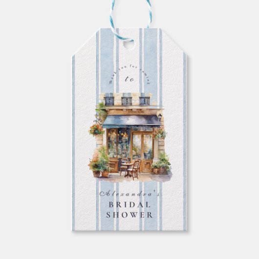 Blue French Café Brautparty Geschenkanhänger (Vorderseite)