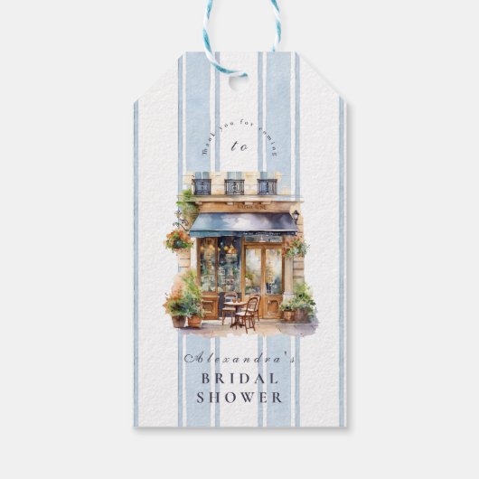 Blue French Café Brautparty Geschenkanhänger (Rückseite)