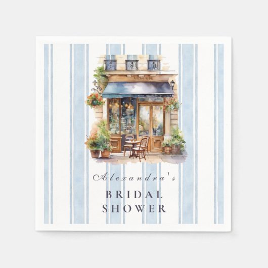 Blue French Café Brautparty Serviette (Vorderseite)