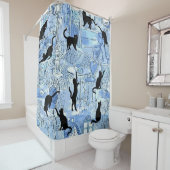 Blue French Cat Paris Café Dusche Vorhang (Beispiel)