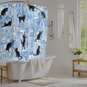 Blue French Cat Paris Café Dusche Vorhang