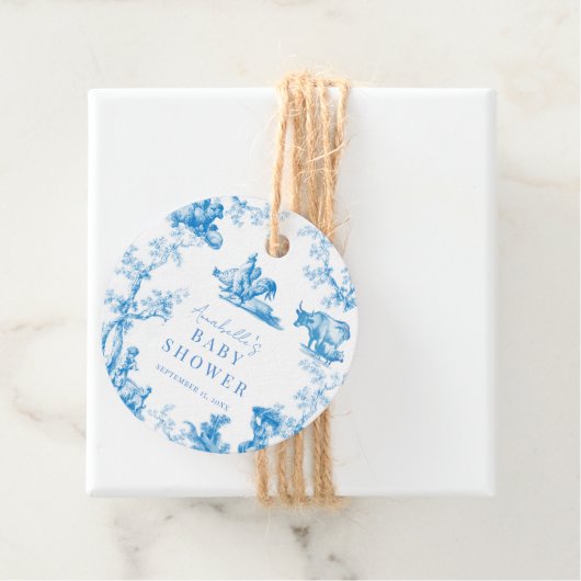 Blue French Country Farm Animal Boy Baby Dusche Geschenkanhänger (Beispiel)