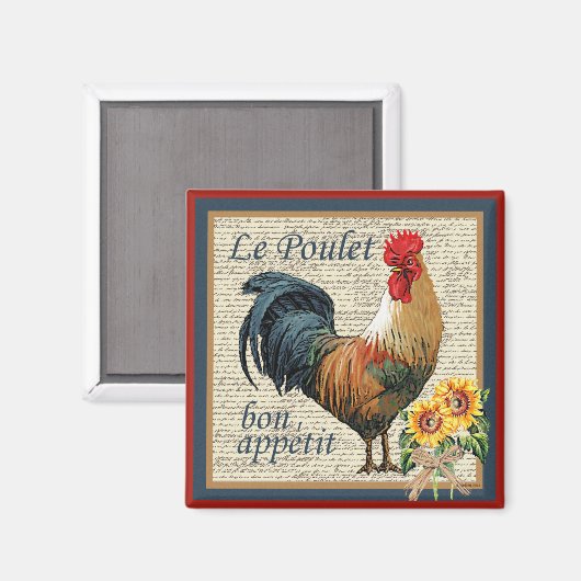 Blue French Country Kitchen Rooster Magnet (Vorderseite/Rückseite)