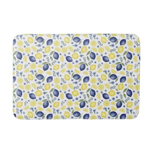 Blue French Country Lemon Pattern Badematte (Vorderseite)