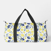 Blue French Country Lemon Pattern Duffle Bag (Vorderseite)
