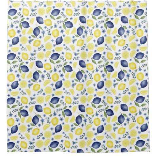 Blue French Country Lemon Pattern Duschvorhang (Vorderseite)