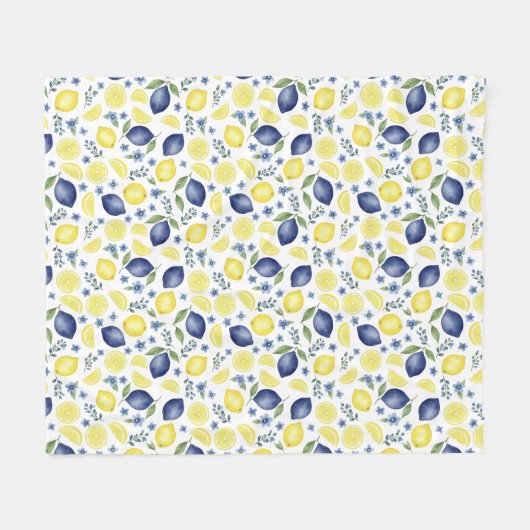 Blue French Country Lemon Pattern Fleecedecke (Vorderseite (Horizontal))
