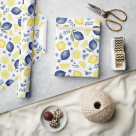 Blue French Country Lemon Pattern Geschenkpapier