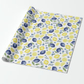 Blue French Country Lemon Pattern Geschenkpapier (Ungerollt)