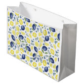 Blue French Country Lemon Pattern Große Geschenktüte (Vorderseite Schrägansicht)