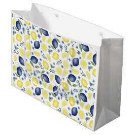 Blue French Country Lemon Pattern Große Geschenktüte