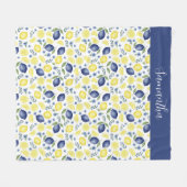 Blue French Country Lemon Pattern Monogram Name Fleecedecke (Vorderseite (Horizontal))