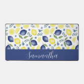 Blue French Country Lemon Pattern Monogram Name Schreibtischunterlage (Vorderseite)