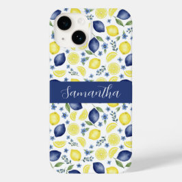 Blue French Country Lemon Pattern Name Case-Mate iPhone 14 Hülle