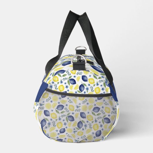 Blue French Country Lemon Pattern Name Duffle Bag (Rechts)