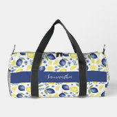 Blue French Country Lemon Pattern Name Duffle Bag (Rückseite)