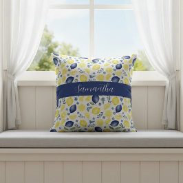 Blue French Country Lemon Pattern Name Kissen