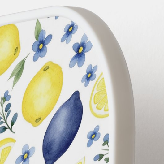 Blue French Country Lemon Pattern Name Pickleball Schläger (Linke Seite)