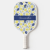 Blue French Country Lemon Pattern Name Pickleball Schläger (Vorderseite)