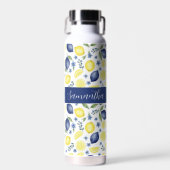 Blue French Country Lemon Pattern Name Trinkflasche (Vorne)