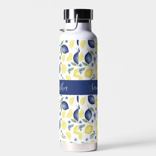 Blue French Country Lemon Pattern Name Trinkflasche (Rechts)