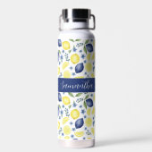 Blue French Country Lemon Pattern Name Trinkflasche (Rückseite)
