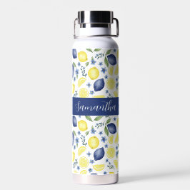 Blue French Country Lemon Pattern Name Trinkflasche