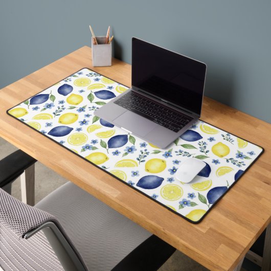 Blue French Country Lemon Pattern Schreibtischunterlage (Büro 2)