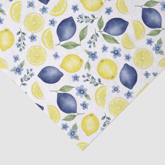 Blue French Country Lemon Pattern Seidenpapier (Ausschnitt)