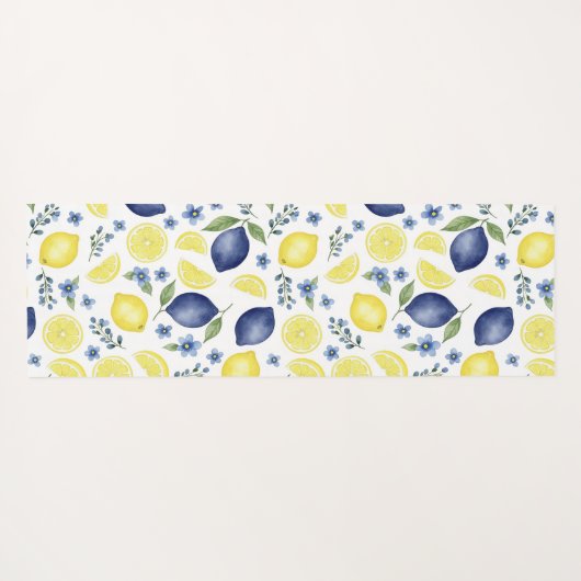 Blue French Country Lemon Pattern Yogamatte (Rückseite (Horizontal))