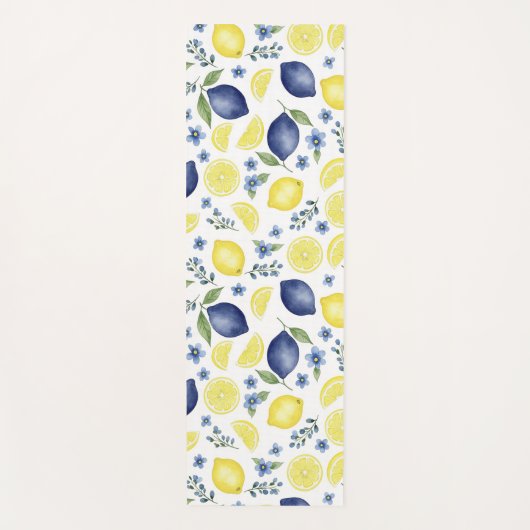 Blue French Country Lemon Pattern Yogamatte (Vorderseite)