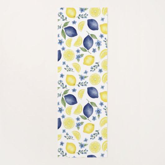 Blue French Country Lemon Pattern Yogamatte (Rückseite)