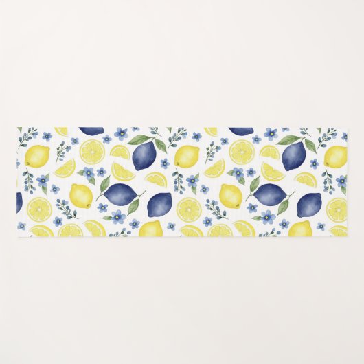Blue French Country Lemon Pattern Yogamatte (Vorderseite (Horizontal))