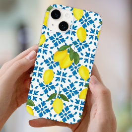 Blue French Country Tile Lemon Pattern  Case-Mate iPhone 14 Hülle
