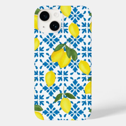 Blue French Country Tile Lemon Pattern Case-Mate iPhone Hülle (Rückseite)